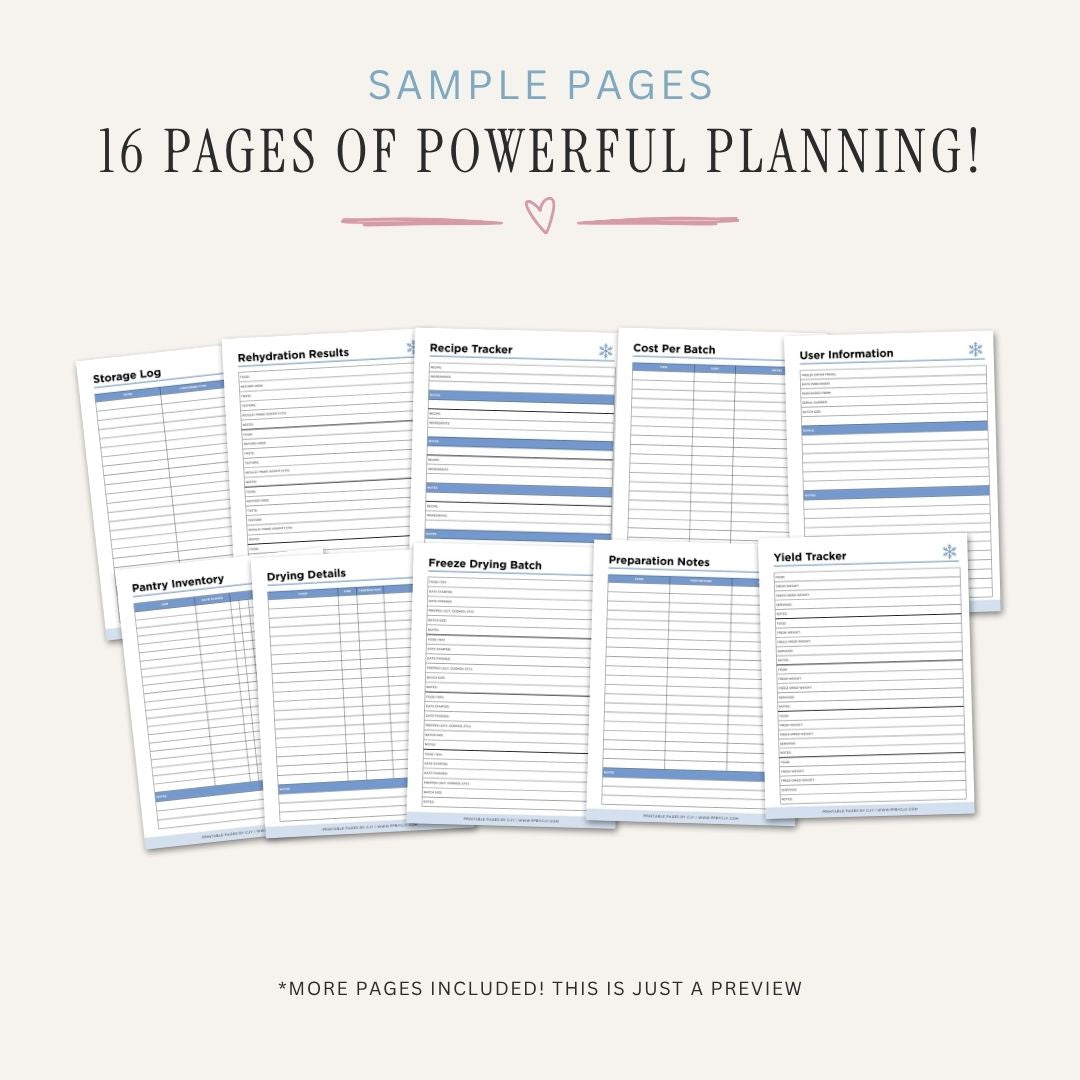Freeze Drying Planner printable food preservation and storage log bundle for batch tracking and inventory management
