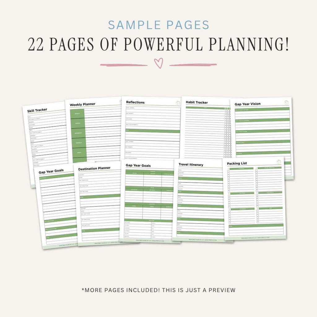 Gap Year Planner printable travel and life planning journal bundle for goals budgeting and personal development
