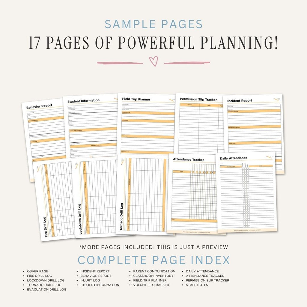 School Admin Forms printable teacher and classroom log bundle for attendance records and school administration tracking
