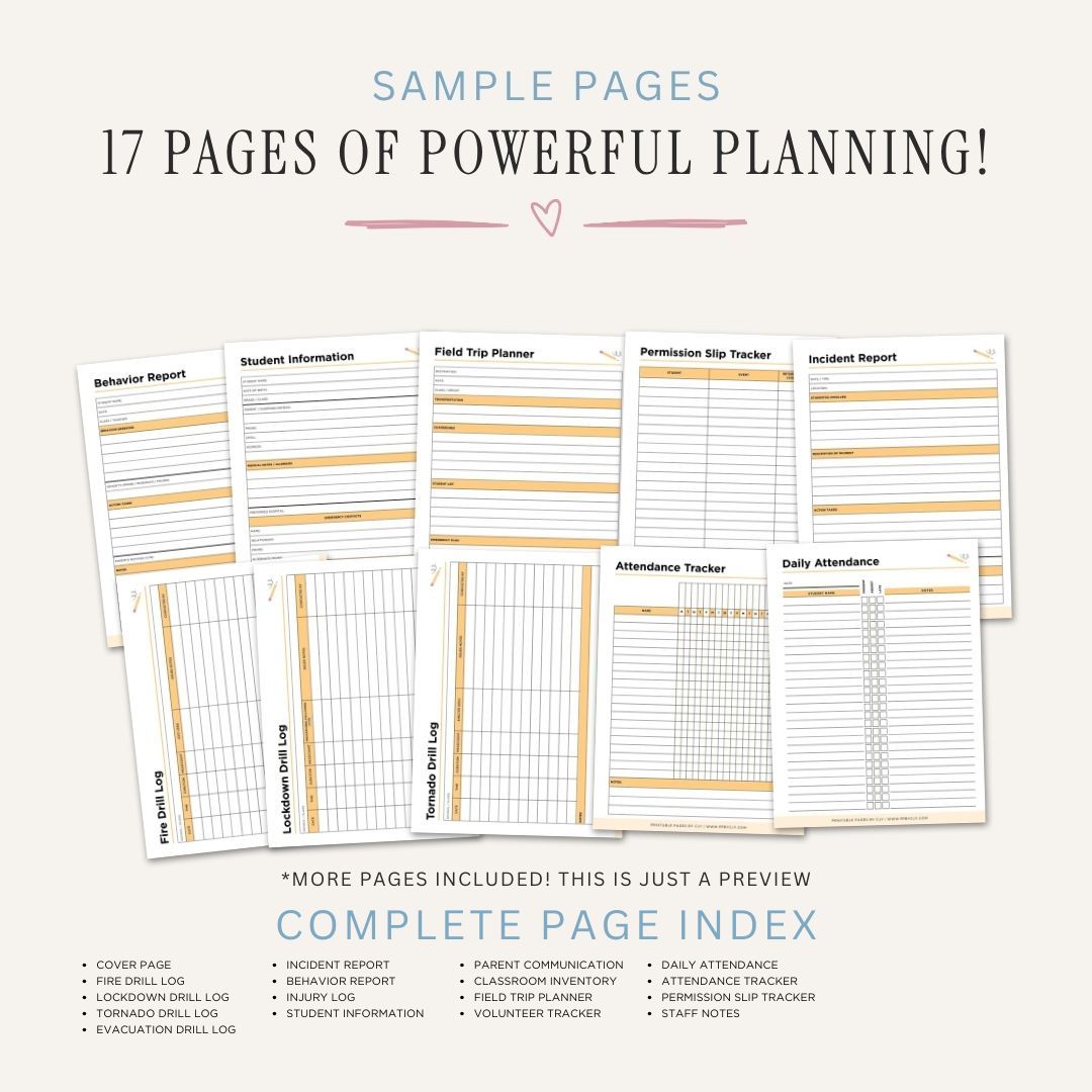 School Admin Forms printable teacher and classroom log bundle for attendance records and school administration tracking
