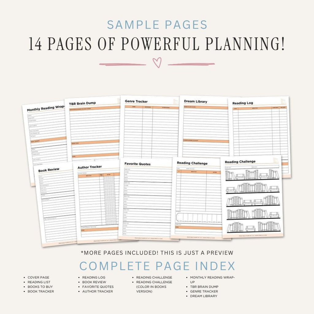 Reading Planner printable book tracker and review bundle for reading goals and book journal organization
