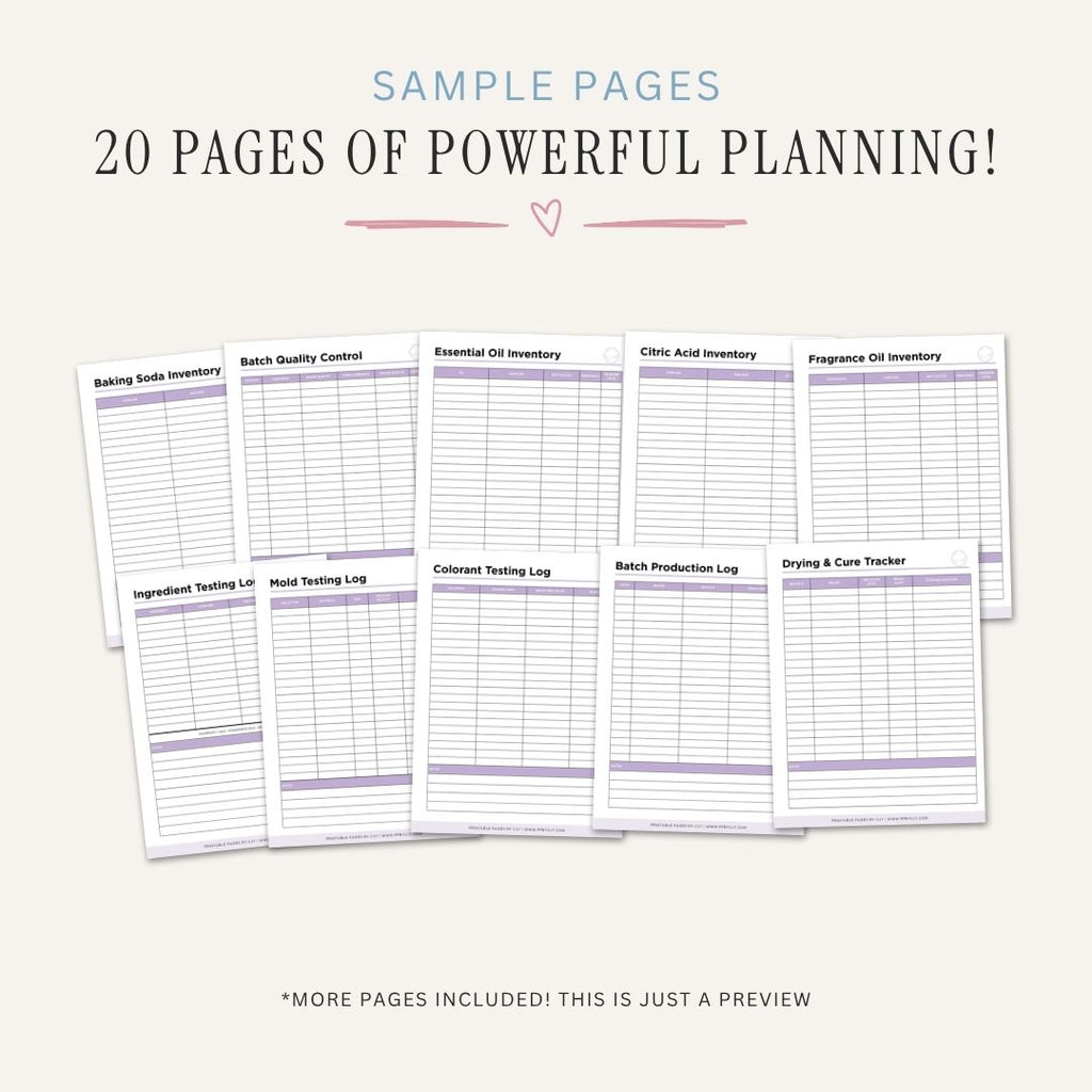 Bath Bomb Planner Recipe & Batch Tracker Bundle recipe page
