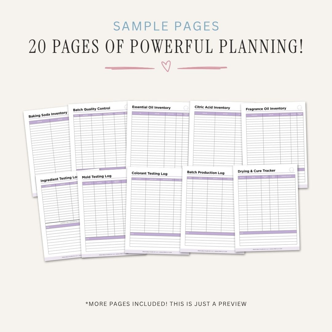 Bath Bomb Planner Recipe & Batch Tracker Bundle recipe page