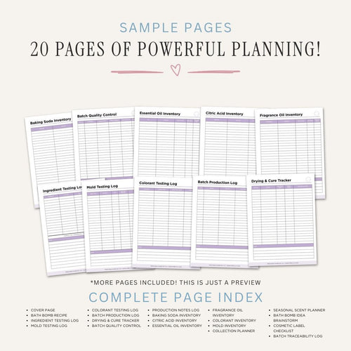 Bath Bomb Planner Recipe & Batch Tracker Bundle recipe page