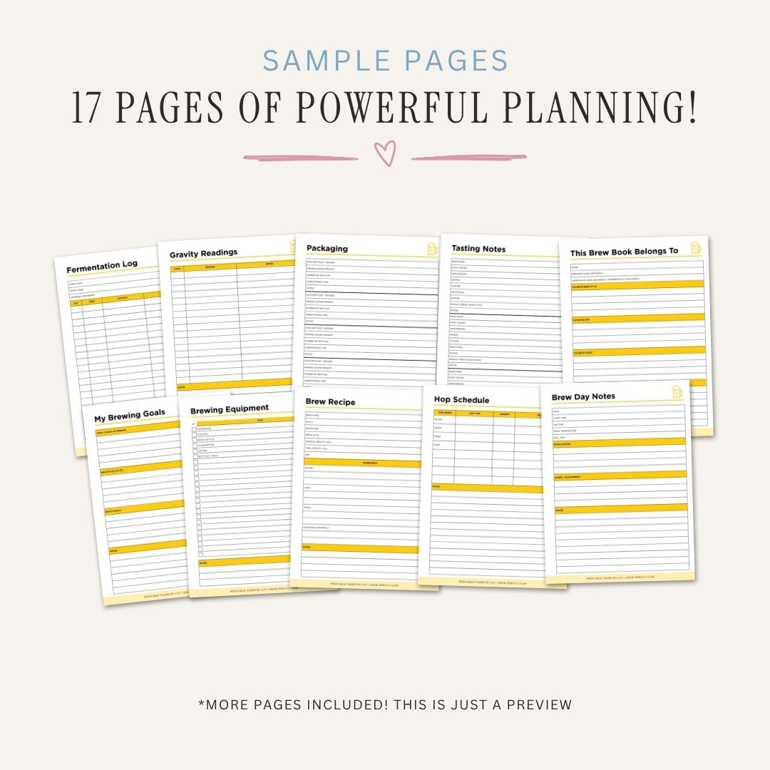 Beer Brewing Planner printable homebrew and fermentation log bundle for recipe and batch tracking
