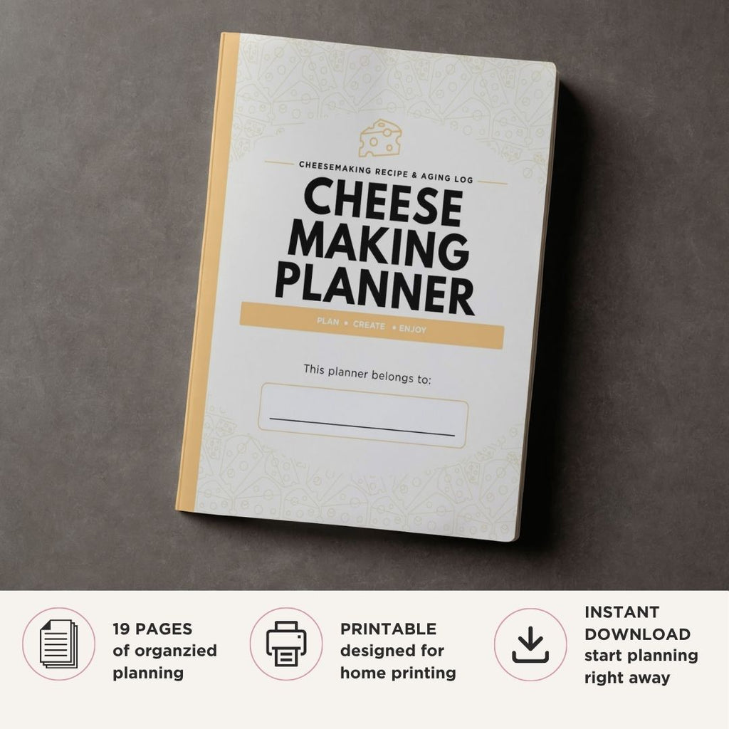 Cheese Making Planner printable cheesemaking recipe tracker and aging log bundle for homemade cheese production
