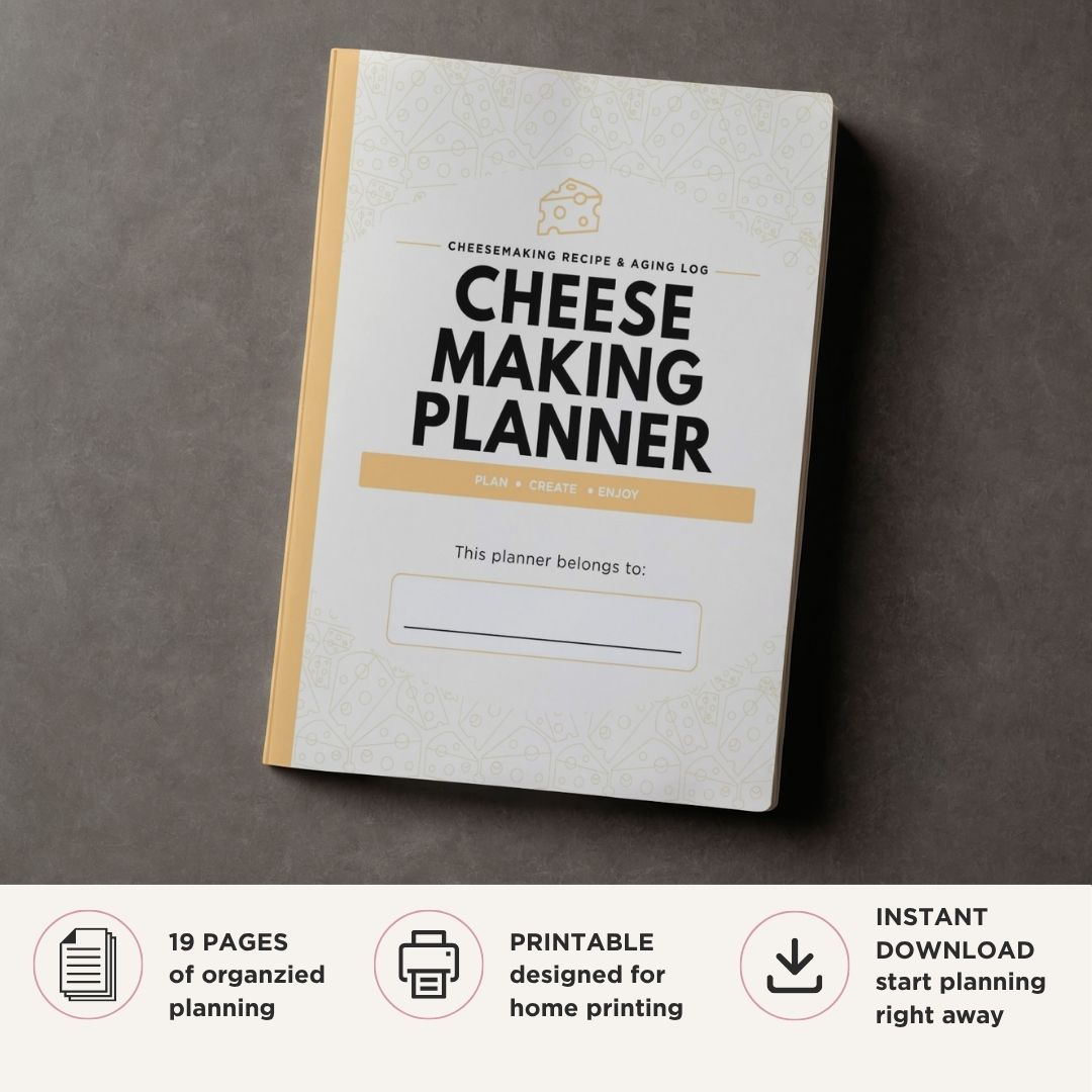 Cheese Making Planner printable cheesemaking recipe tracker and aging log bundle for homemade cheese production
