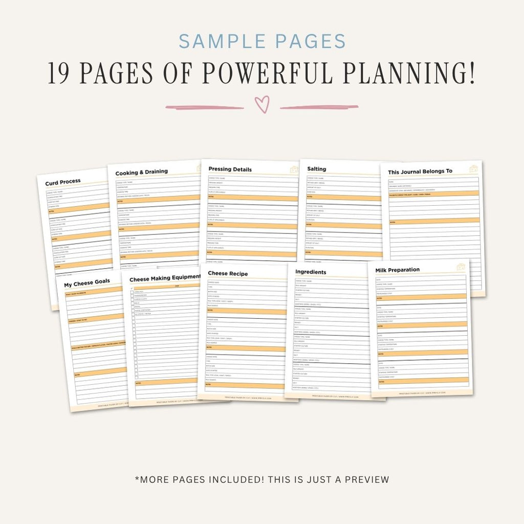 Cheese Making Planner printable cheesemaking recipe tracker and aging log bundle for homemade cheese production
