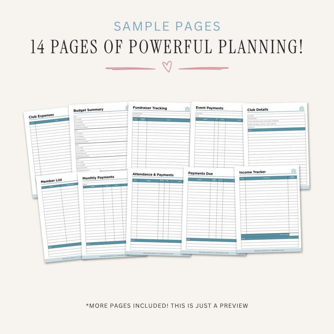 Club Membership Planner printable member dues and attendance log bundle for club organization and payment tracking
