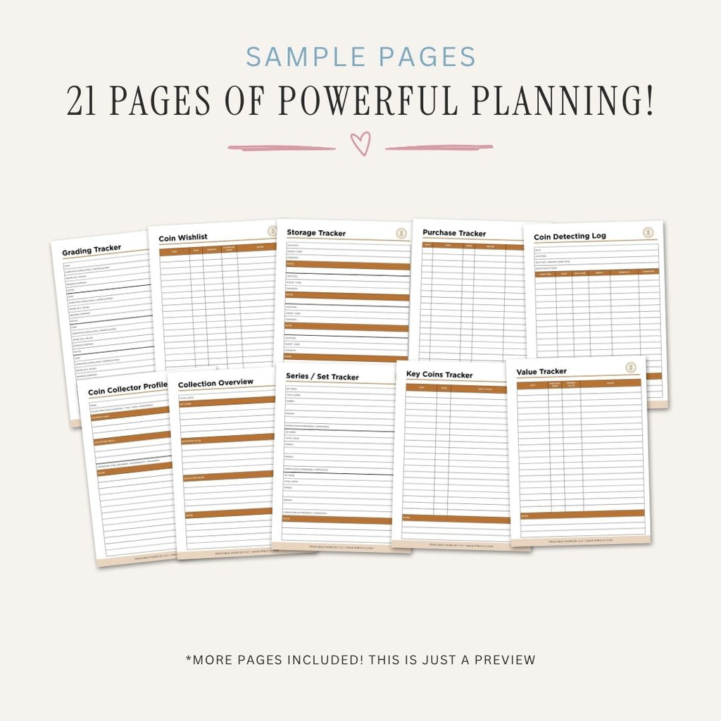Coin Collecting Planner printable numismatics organizer and value tracker bundle for coin inventory and collection management
