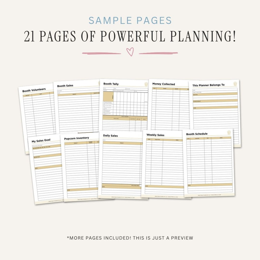 Scout Popcorn Fundraiser Planner printable sales log and order tracker bundle for popcorn fundraising organization
