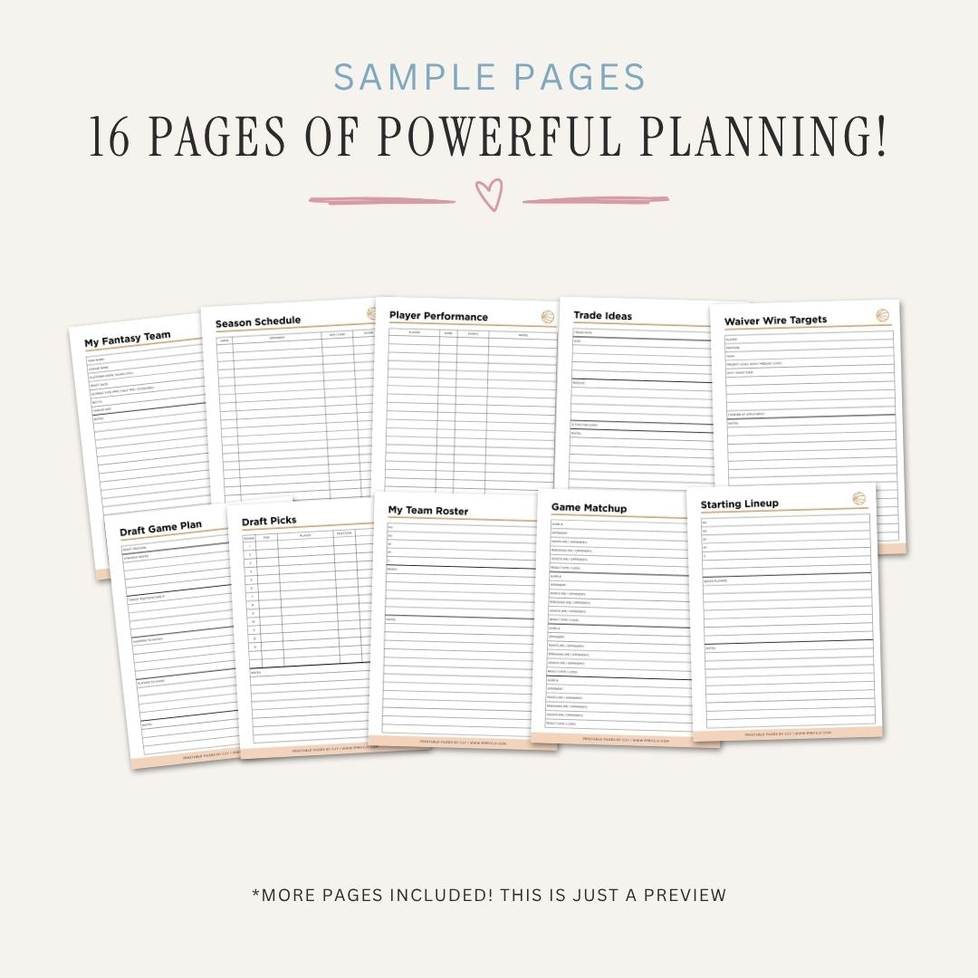Fantasy Basketball Planner Draft Kit & League Tracker Bundle draft sample pages
