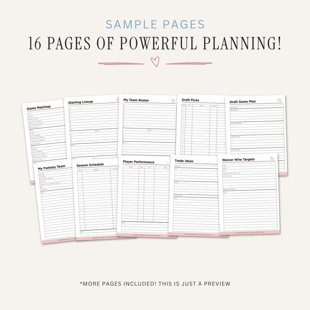 Fantasy Baseball Planner Draft Kit & League Tracker Bundle draft sample pages
