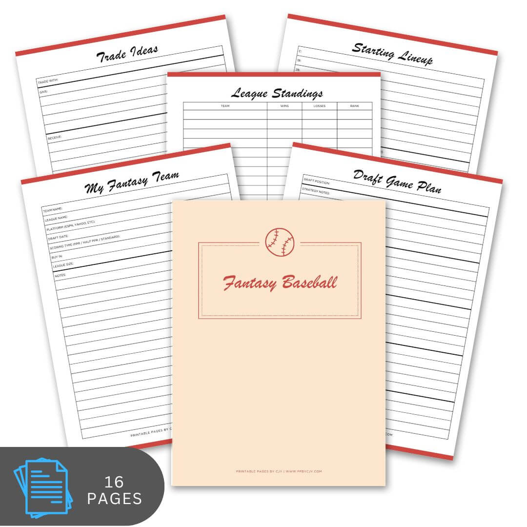 Fantasy Baseball Planner Draft Kit & League Tracker Bundle draft page
