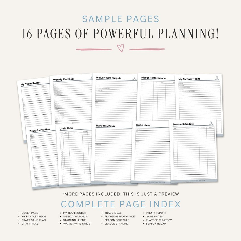 Fantasy Hockey Planner Draft Kit & League Tracker Bundle draft sample pages
