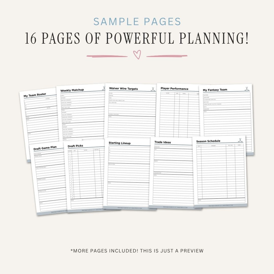 Fantasy Hockey Planner Draft Kit & League Tracker Bundle draft sample pages
