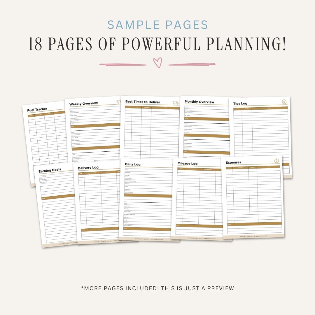 Delivery Driver Planner Route & Earnings Tracker Bundle sample pages
