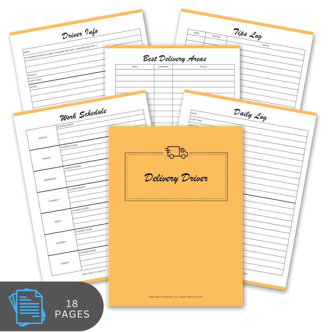 Delivery driver notebook with 18 pages of forms on a white background