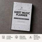 Blank Sheet Music Planner printable music writing pages with treble bass guitar piano and kids staff paper templates
