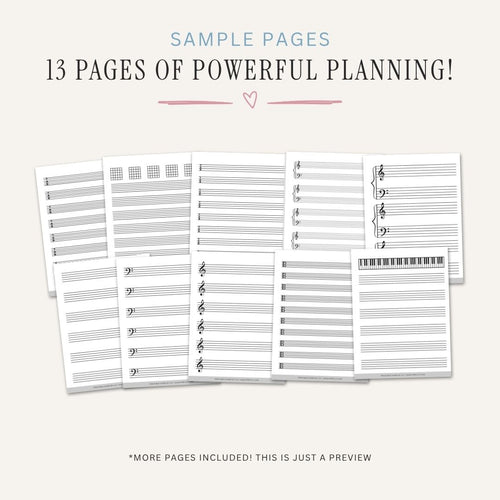 Blank Sheet Music Planner printable music writing pages with treble bass guitar piano and kids staff paper templates
