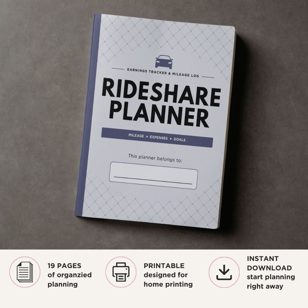 Rideshare Driver Planner Earnings Tracker & Mileage Log Bundle cover
