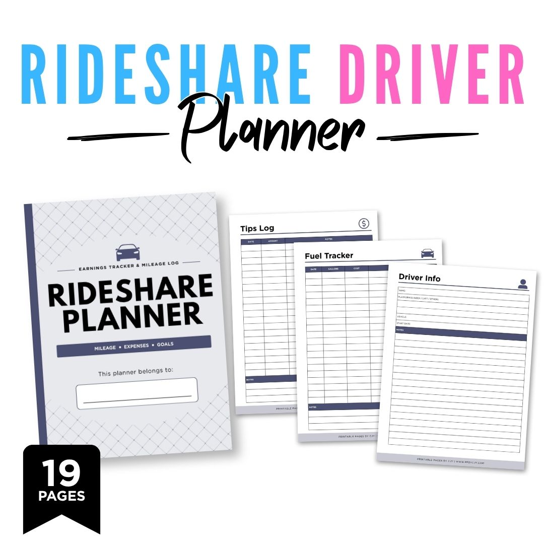 Rideshare Driver Planner Earnings Tracker & Mileage Log Bundle earnings log
