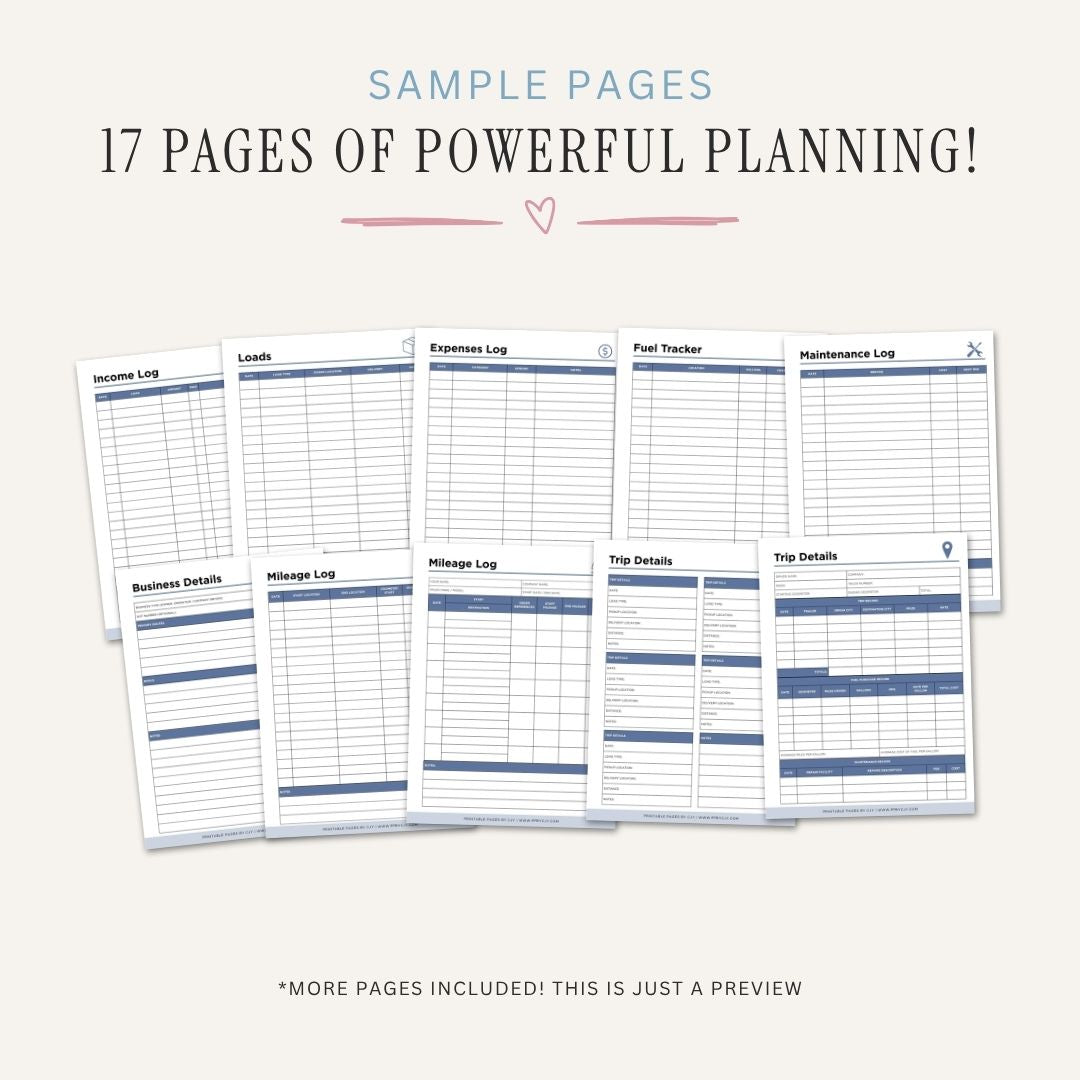 Truck Driving Planner CDL Driver Mileage & Route Tracker Bundle sample pages