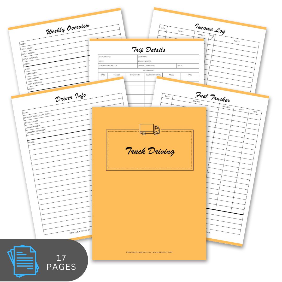 Set of truck driving log book pages with a cover on a white background