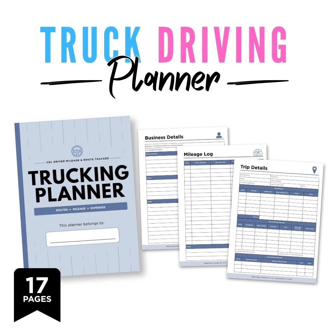 Truck Driving Planner CDL Driver Mileage & Route Tracker Bundle mileage log