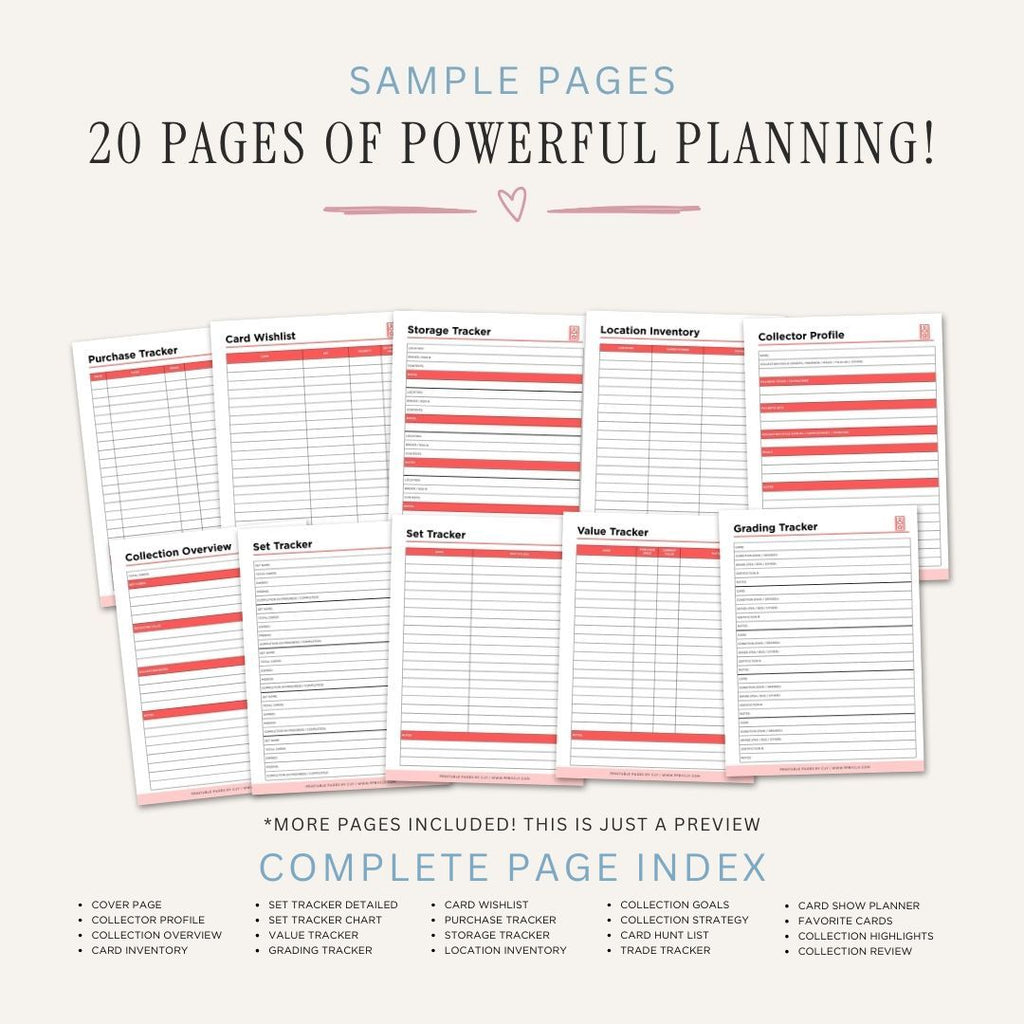 Trading Card Collector Planner TCG Organizer & Card Value Log Bundle inventory page
