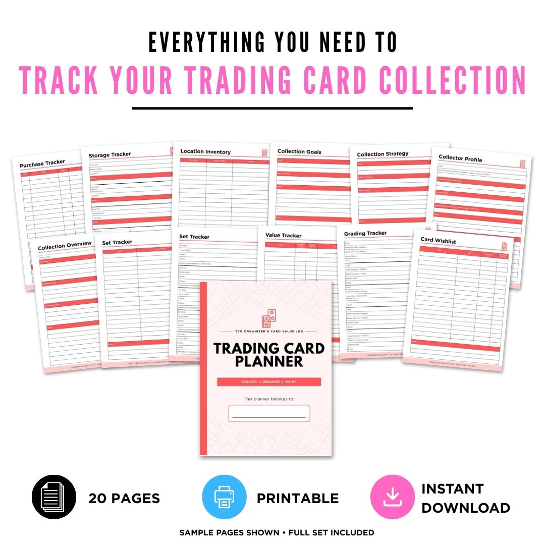 Trading Card Collector Planner TCG Organizer & Card Value Log Bundle inventory page
