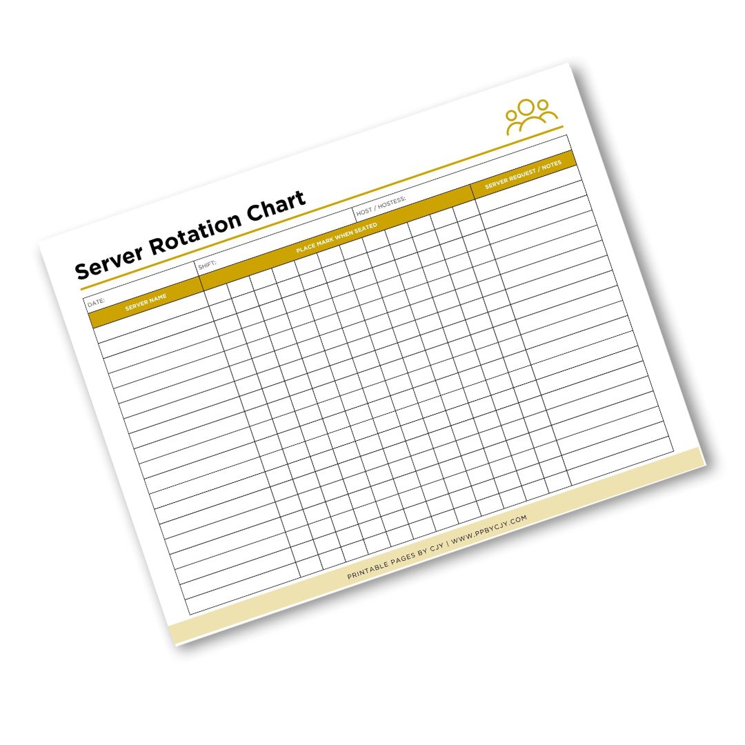 Server Rotation Chart – Restaurant Seating Tracker – Printable Pages by CJY