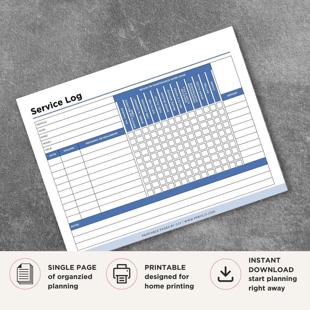 Automotive Maintenance Log printable vehicle service record tracker for repairs maintenance and mileage tracking
