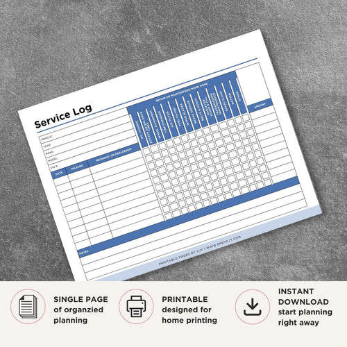 Automotive Maintenance Log printable vehicle service record tracker for repairs maintenance and mileage tracking
