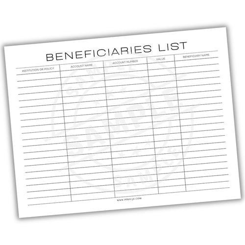 Beneficiaries list form on a white background