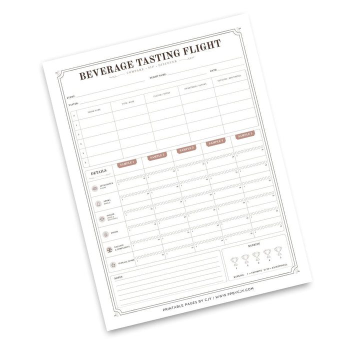 Beverage Tasting Scorecard