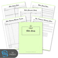 Set of Bible study sheets with a green cover on a white background