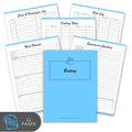 Set of boating logbook pages with a blue cover on a white background