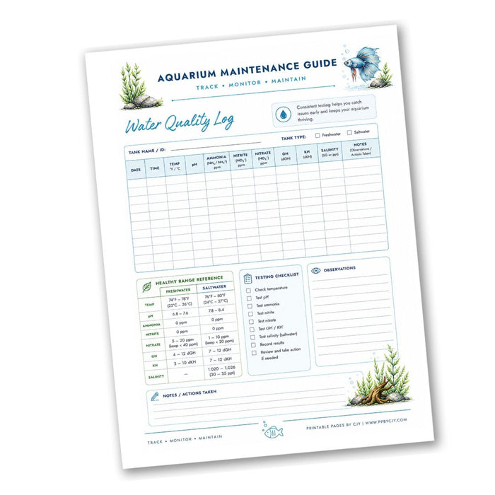Aquarium Maintenance Water Quality Log
