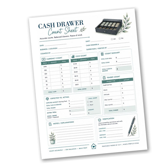 Cash Drawer Count Sheet