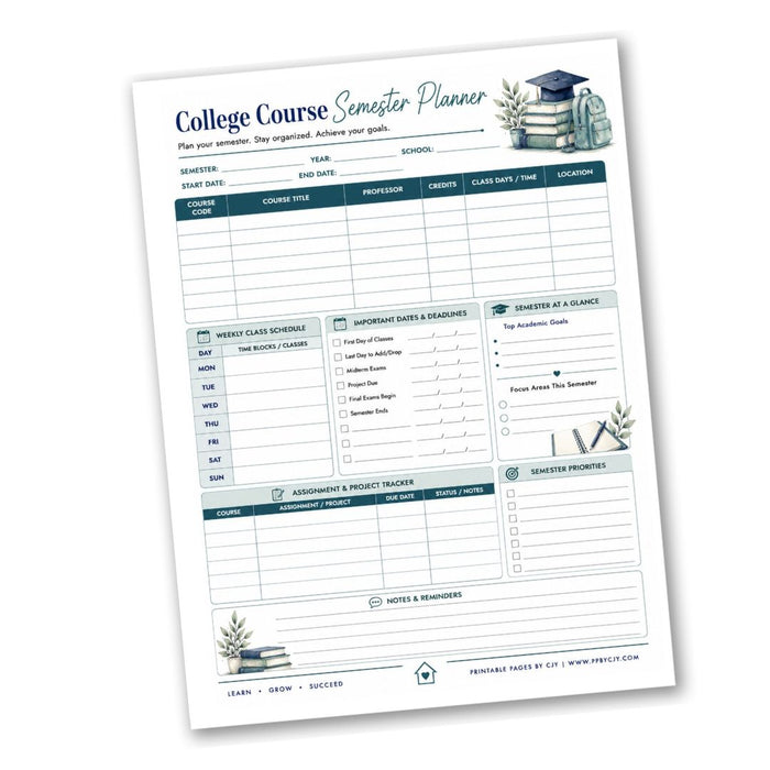 College Course Semester Planner