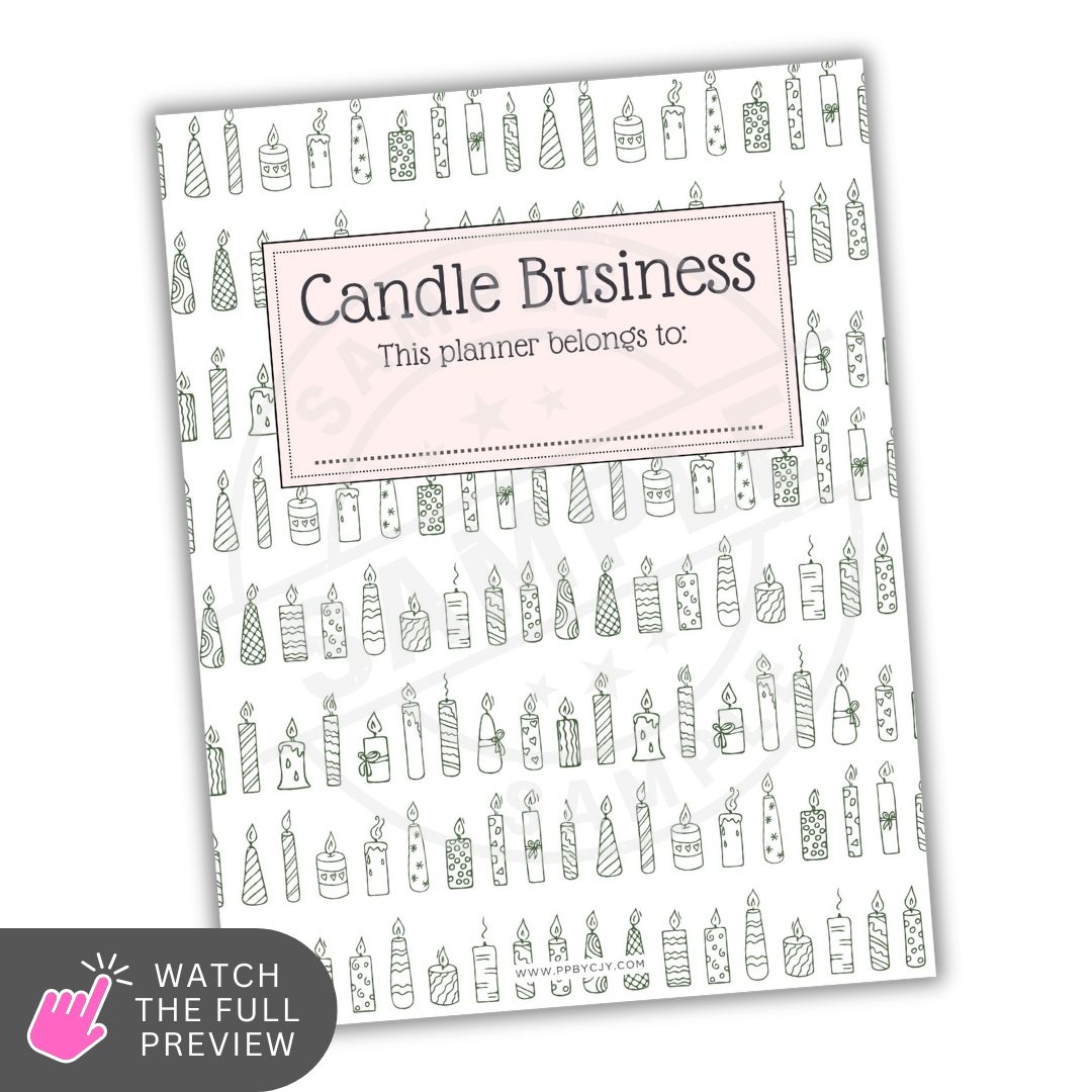 Planner cover with candle design and text 'Candle Business' on a white background