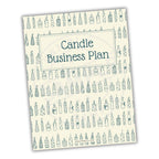 Book titled 'Candle Business Plan' with candle illustrations on a white background
