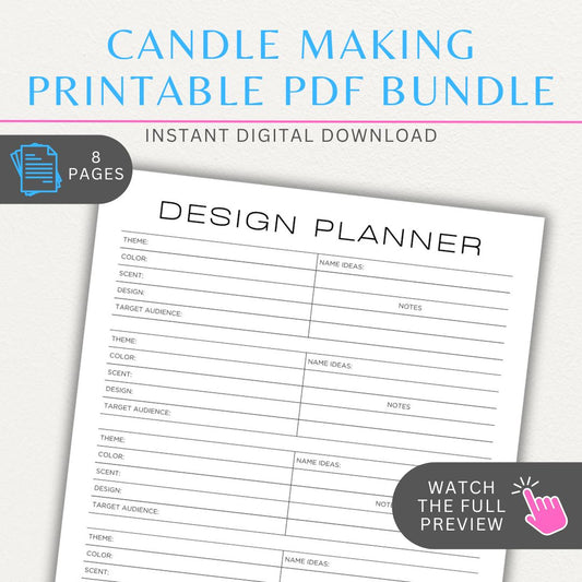 Candle making printable template bundle with recipe tracker, scent log, and supply inventory.

