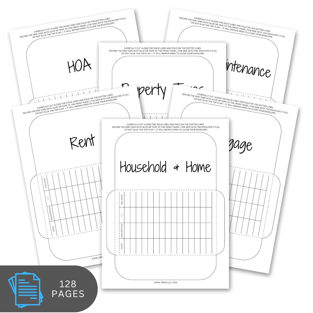 Collection of financial tracking sheets with text and grid lines on a white background.