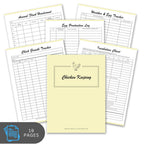 Set of chicken keeping logs and charts on a white background
