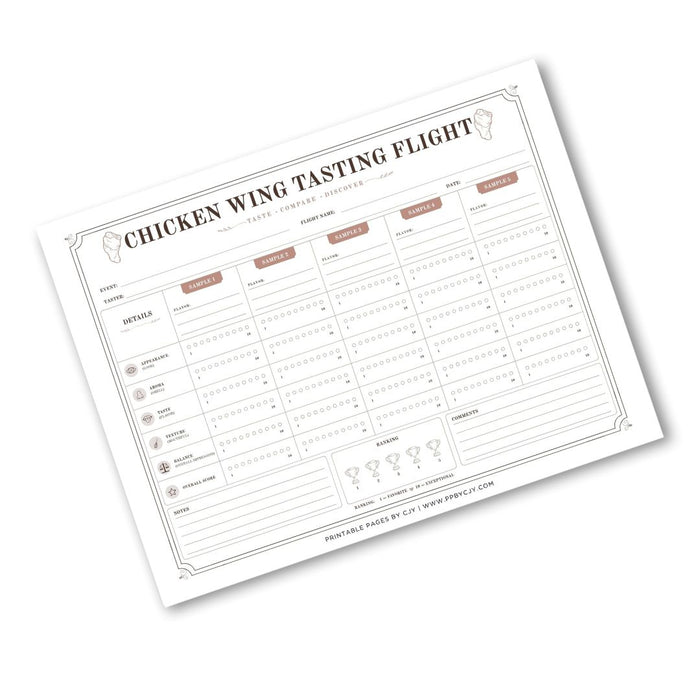 Chicken Wing Tasting Scorecard