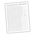 Chocolate tracker sheet with grid and notes section on a white background