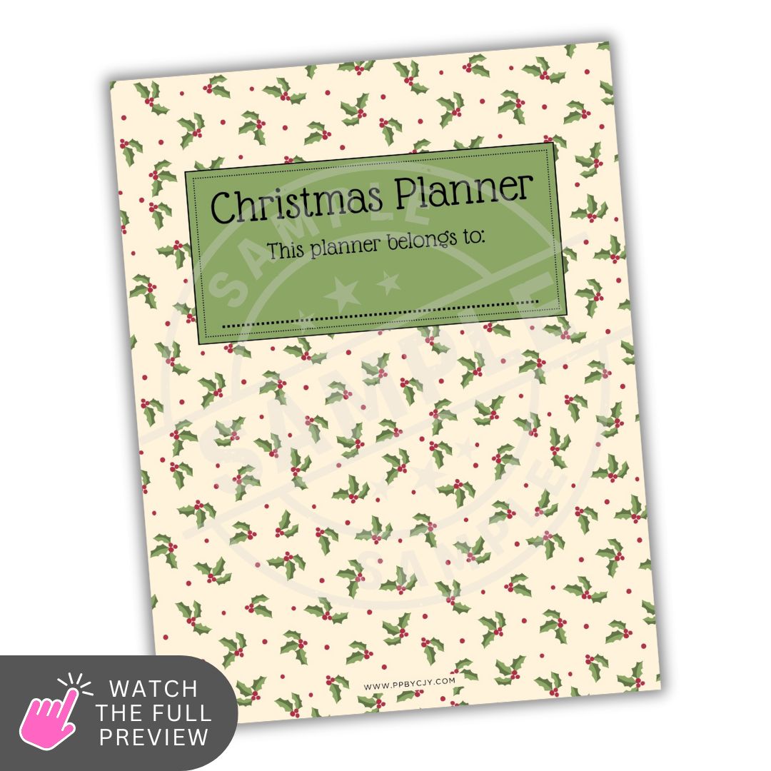 Christmas planner with holly berry pattern on a white background