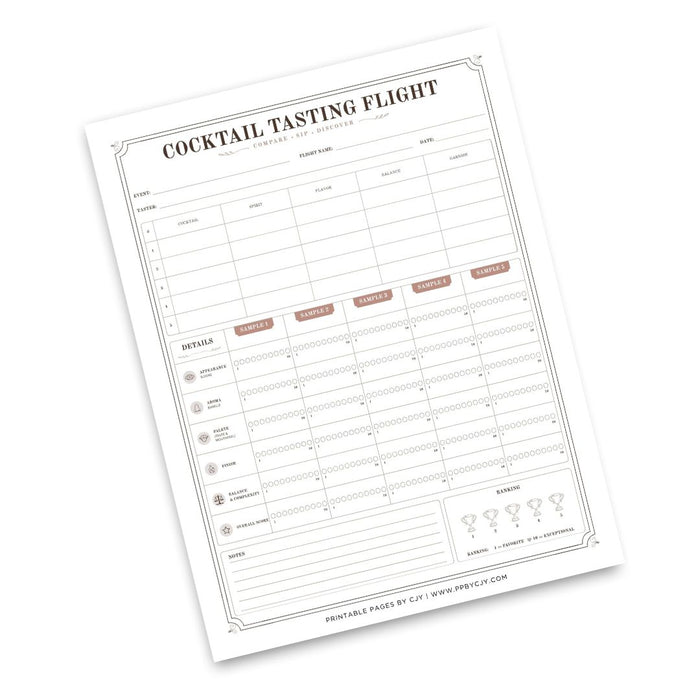 Cocktail Tasting Scorecard
